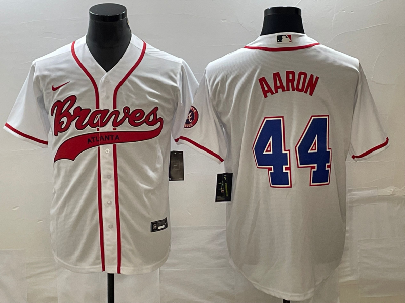 Men's Atlanta Braves Hank Aaron #44 White Jersey Joint Edition